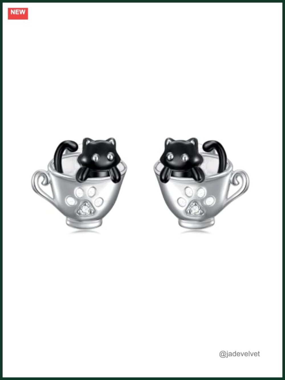 925 Sterling Silver Cat Stud Earrings Lab Diamond Pet Jewelry Gift